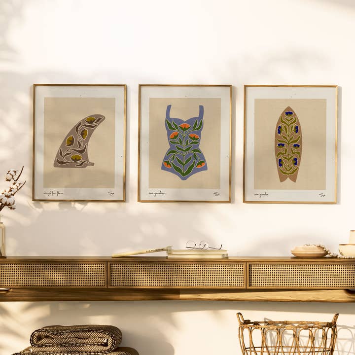 Mid Tide Design - Wholesale Art print - Beige Sea Garden | Surfboard Print2