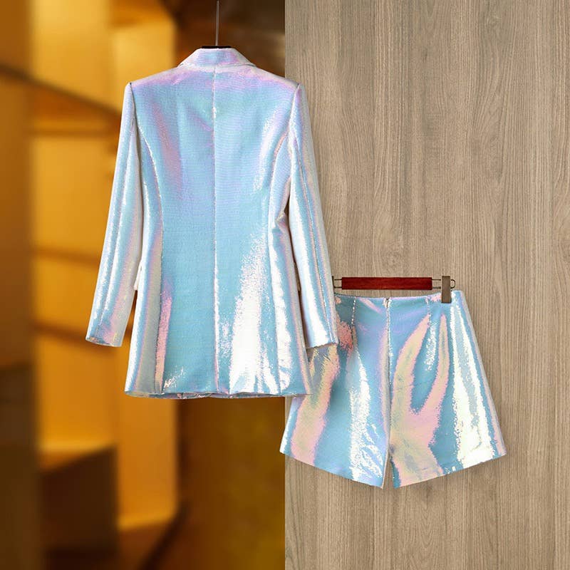 Productseeker - Wholesale Top & Short Set (NOT Loungewear) - Women's - SET051（3） Rainbow Sequin Set: Blazer & Shorts Duo1