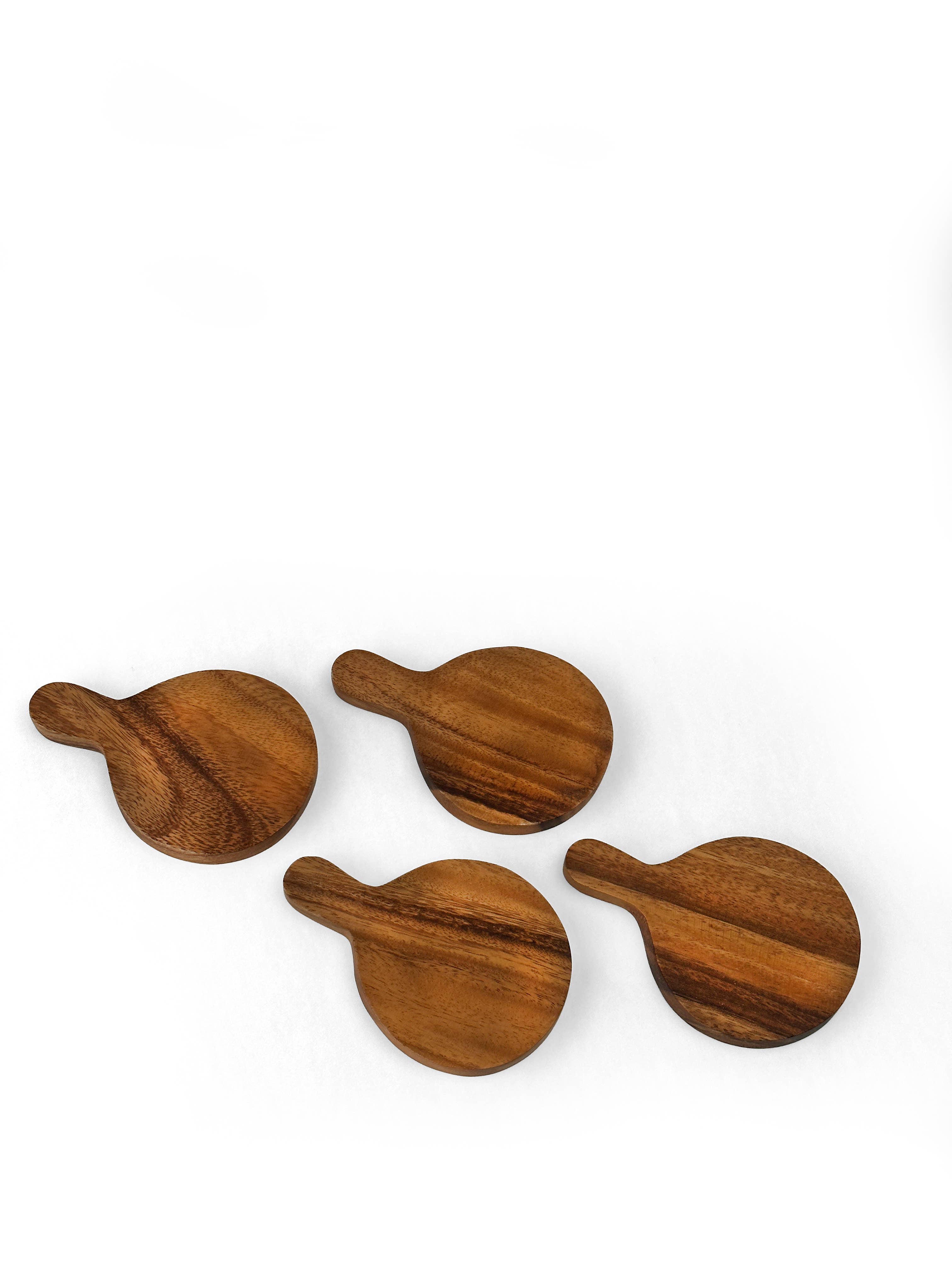 Baroy - Venta al por mayor Posavasos - Juego de 4 posavasos de madera con asa / Mini tablas de charcutería4