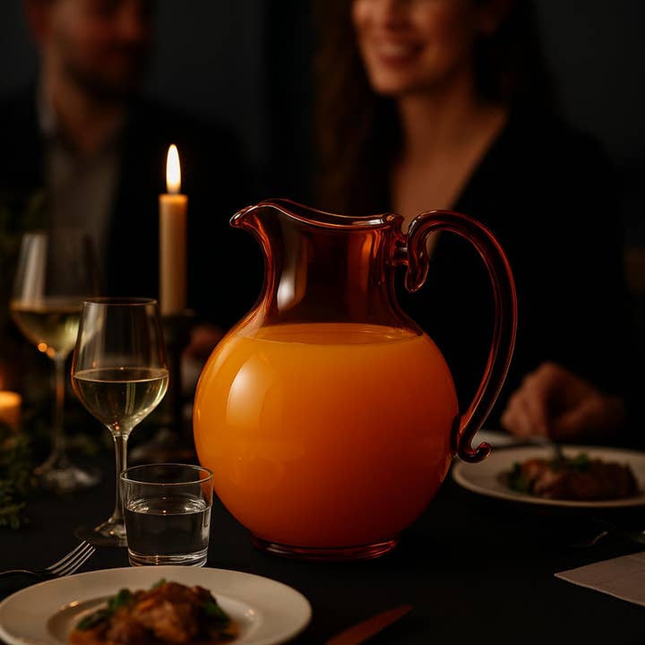 The Wine Savant / Khen Glassware - Wholesale Jug - Italian Design Amber Glass Jug Mouth-Blown Venetian Pitcher4
