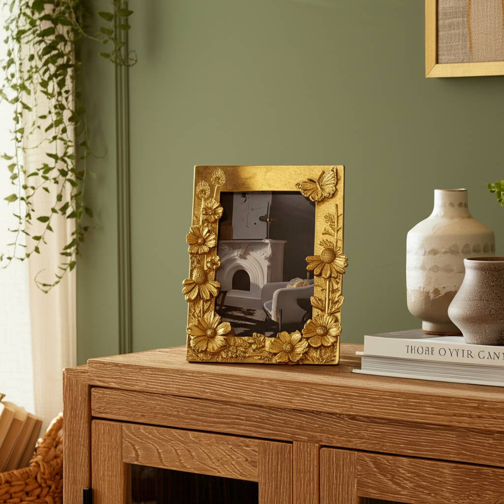 Sagebrook Home - Wholesale Picture Frame - Resin Boho Spring Time Photo Frame - Gold, 4x6 in.12