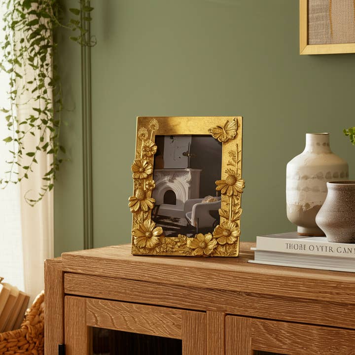 Sagebrook Home - Wholesale Picture Frame - Resin Boho Spring Time Photo Frame - Gold, 4x6 in.12