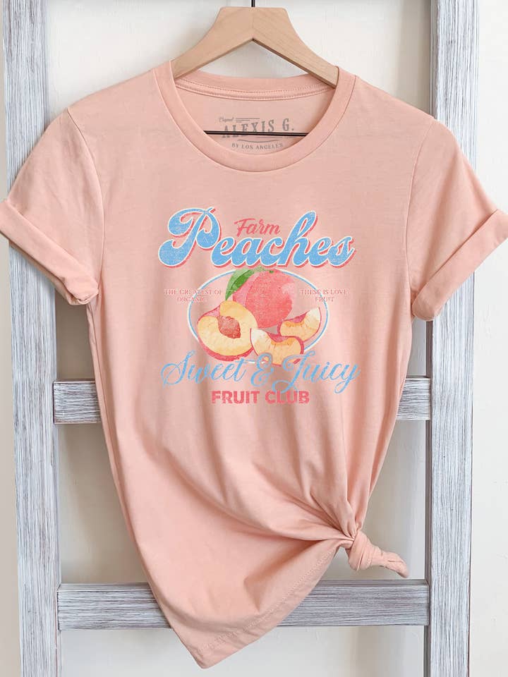 Camiseta Gráfica de Pêssego, Camiseta de Fruta Vintage, Camiseta Boho na Moda por atacado de SewCalUSA