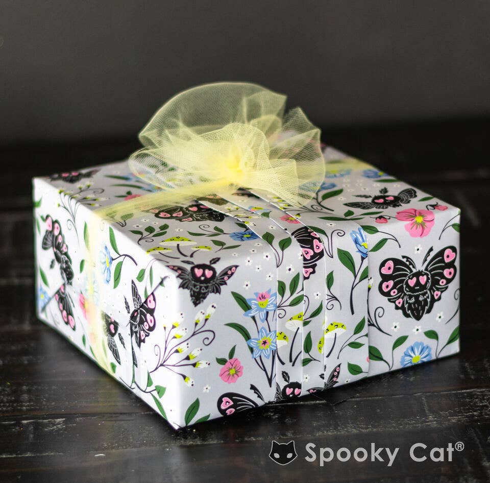 Spooky Cat Press - Wholesale Flat Wrap - Mothman Floral Gift Wrap (1 Sheet)2