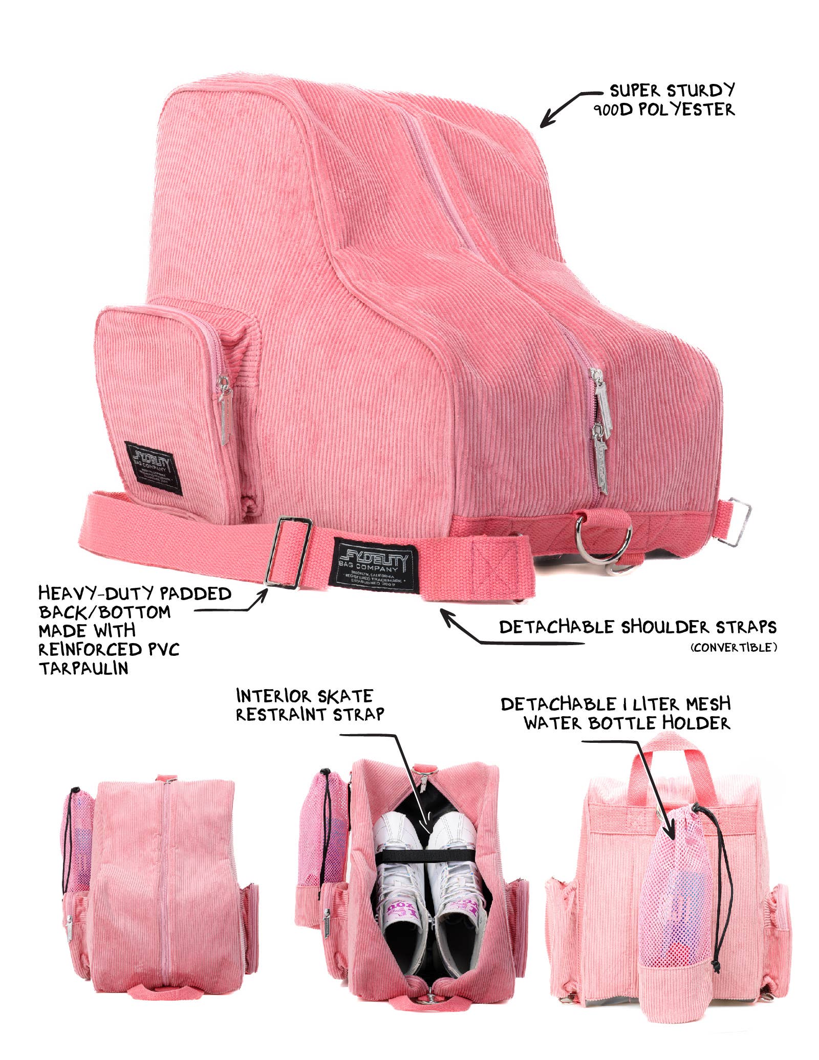 Fydelity - Wholesale Backpack - Women's - Roller Skating Backpack Skate Shoulder Bag | Durable Pink5