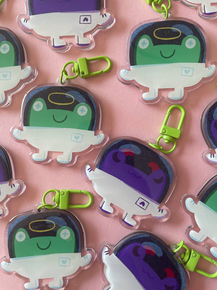 Angel / Devil Froggie - Acrylic Keychain with Epoxy Dome for wholesale by Fred Lanthier