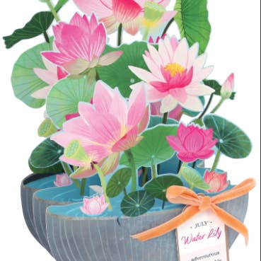 Up With Paper - Wholesale Everyday Greeting Card - Water Lily Pop-up Flower Card with Ribbon Embellishment2