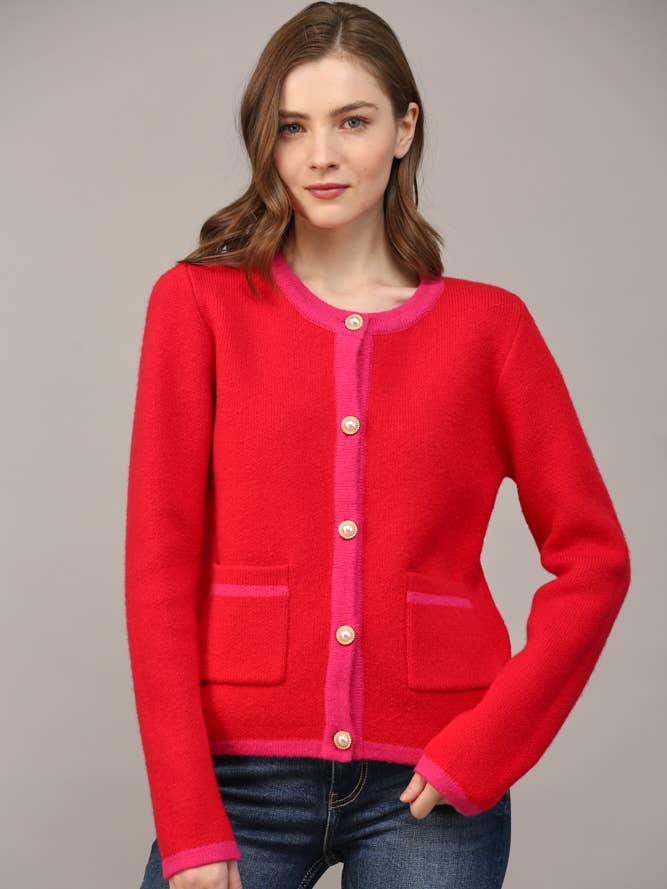 FRONT BUTTON CLOSURE COLORBLOCK SWEATER CARDIGAN FW15336 for wholesale by FATE