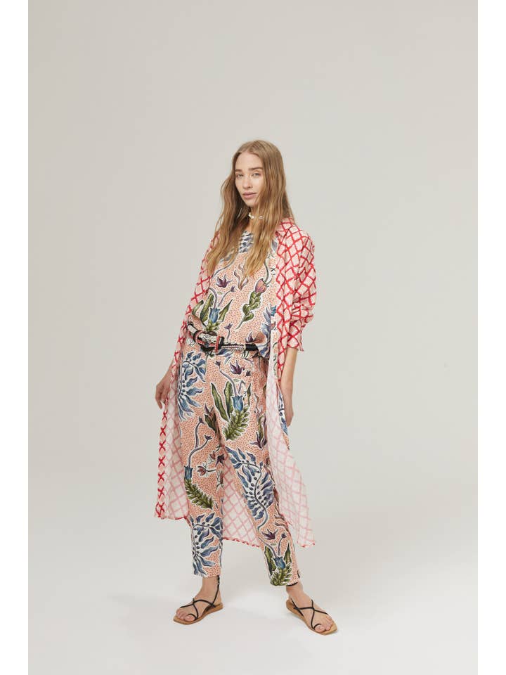 Lotus Jogger Linen Pants - Marrakech Gardens Print with Cont for wholesale on Faire