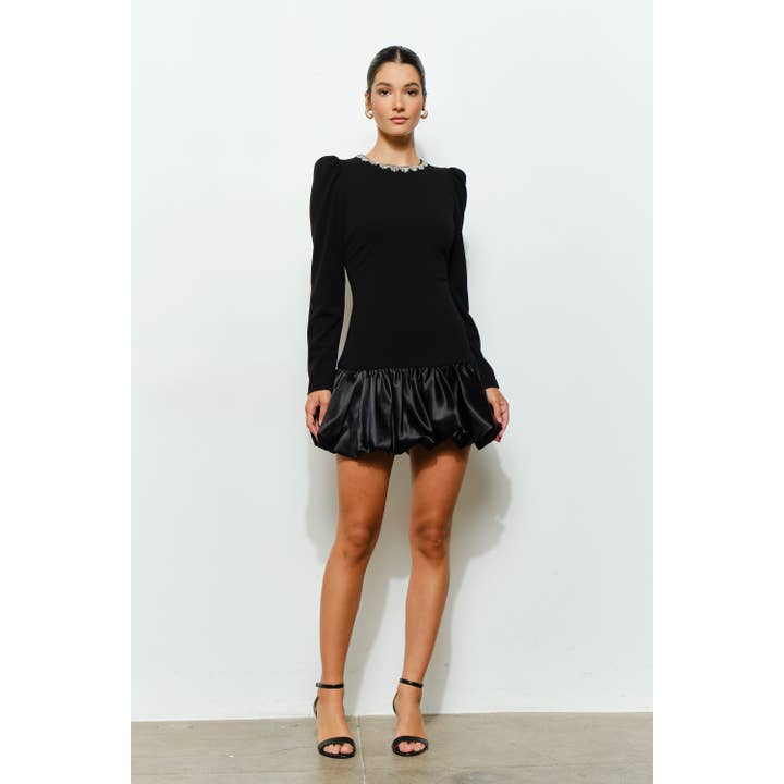 INA - Wholesale Dress - Women's - Jewel-Embellished Puff-Sleeve Bubble Mini Dress5