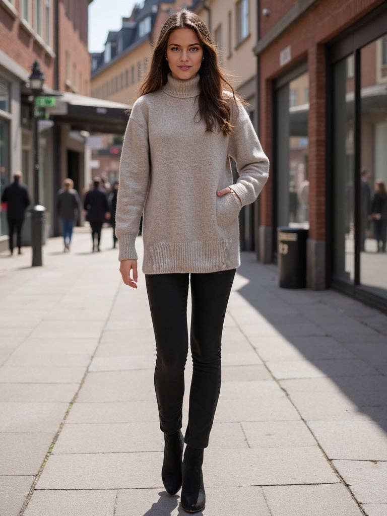 Marayn - Wholesale Knitted jumper – Women′s - Cozy Oversized Turtleneck Knit Sweater for FallWinter26