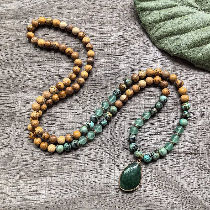Harmony Mala - Wholesale Pendant/Charm Necklace - African Turquoise, Green Aventurine, Green Quartz Mala Beads1