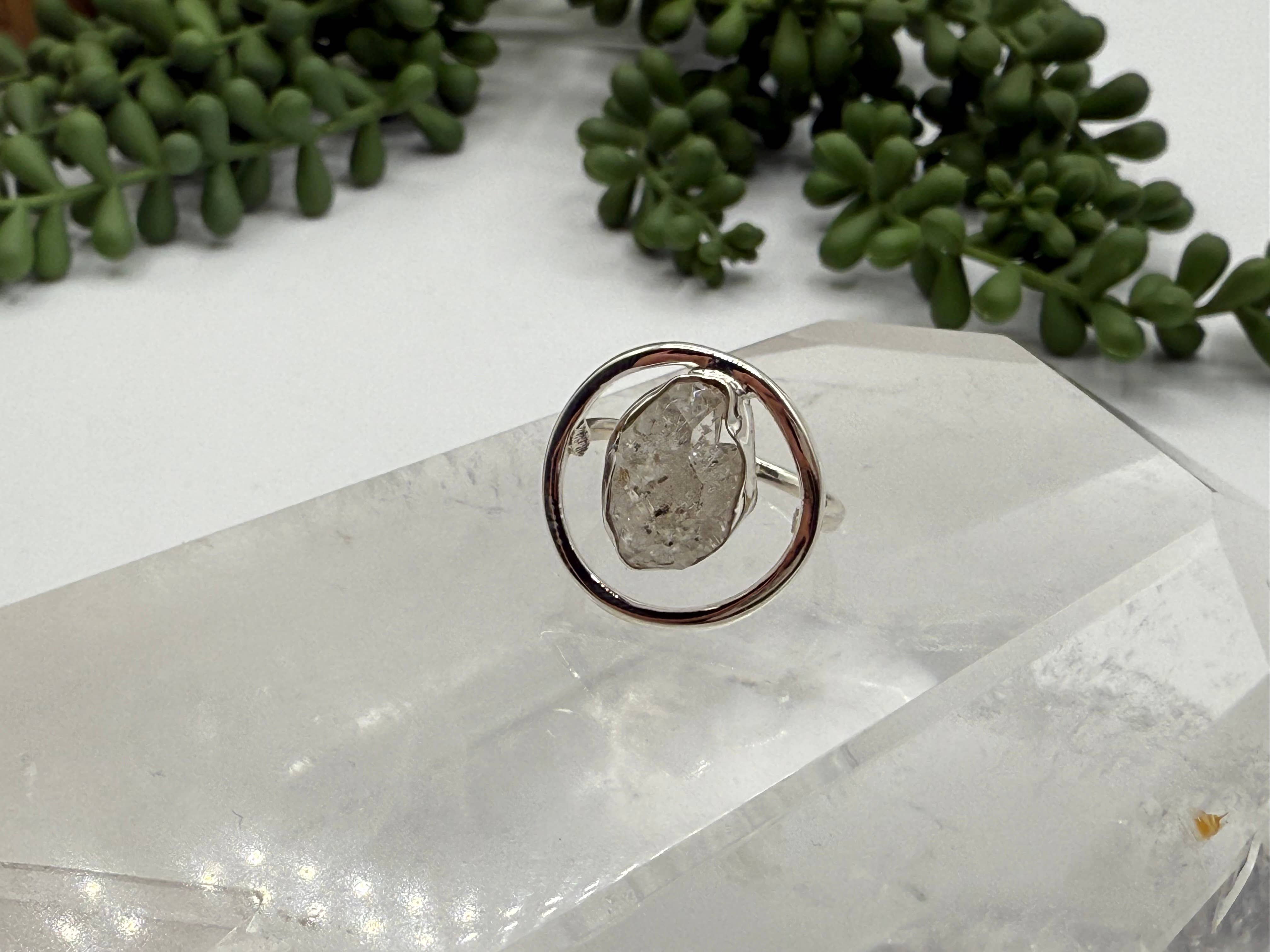 Meraki Gemstones - Wholesale Single Stone/Solitaire Ring -  Herkimer Diamond Rough Gemstone 925/Sterling Silver Ring 1