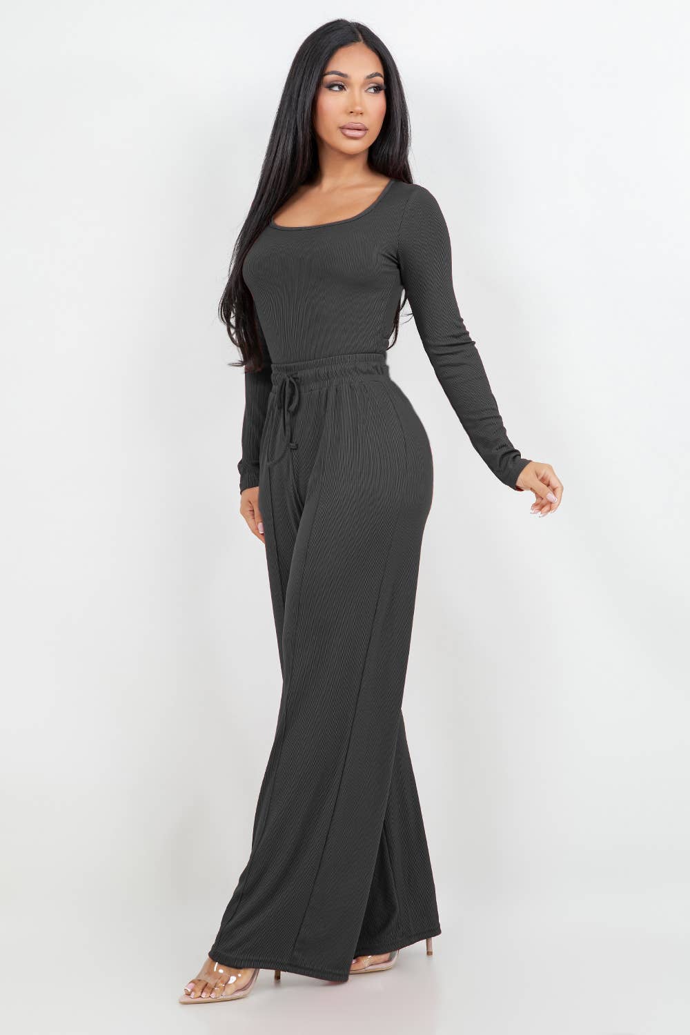 Color 5 - Wholesale Top & Pant Set (NOT Loungewear) - Women's - Long sleeve slinky bodysuit with matching flare pants set 0