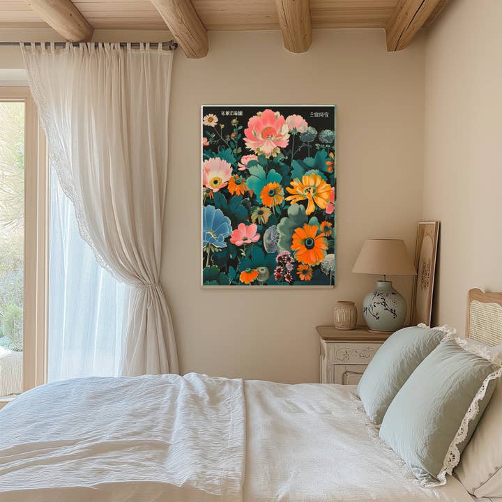 Kumo Art Prints - Vendita all'ingrosso Stampa artistica - Stampa d'Arte Giapponese di Fiori Neri Ispirata a Yayoi Kusama