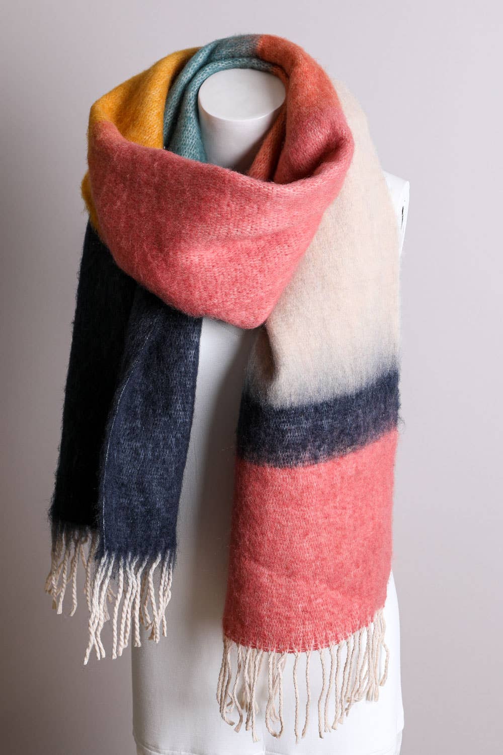 Leto Accessories - Wholesale Scarf - Women's - Winter Color Block Faux Mohair Scarf 11