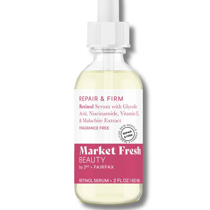 Market Fresh Beauty Retinol Repair & Firm Serum with Niacinamide, Glycolic, Ferulic Acid | Fragrance-Free | 2 fl oz for wholesale by Market Fresh Beauty