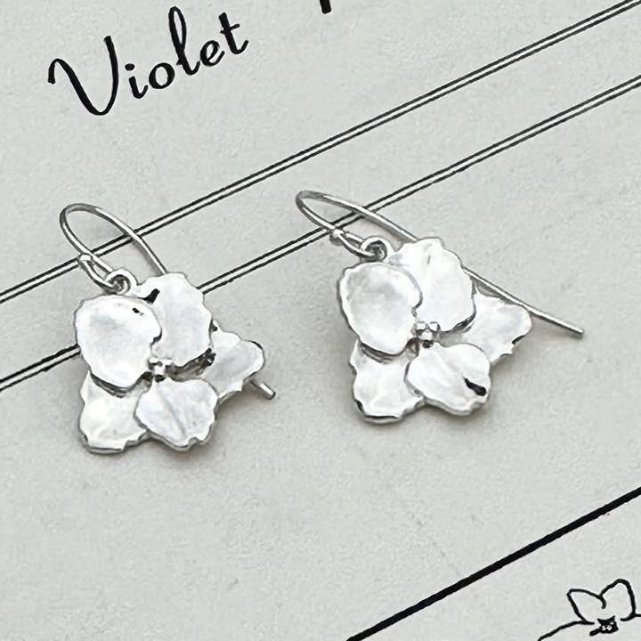 Sterling Silver African Violet Medium Bloom Earrings for wholesale by Summer Joy Silver