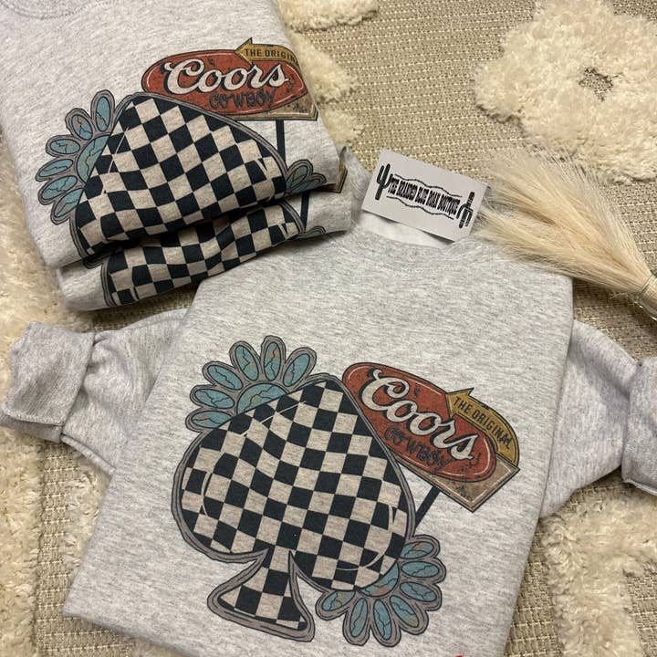 Graphisme western en forme de pelle turquoise à carreaux pour la vente par The Branded Blue Roan