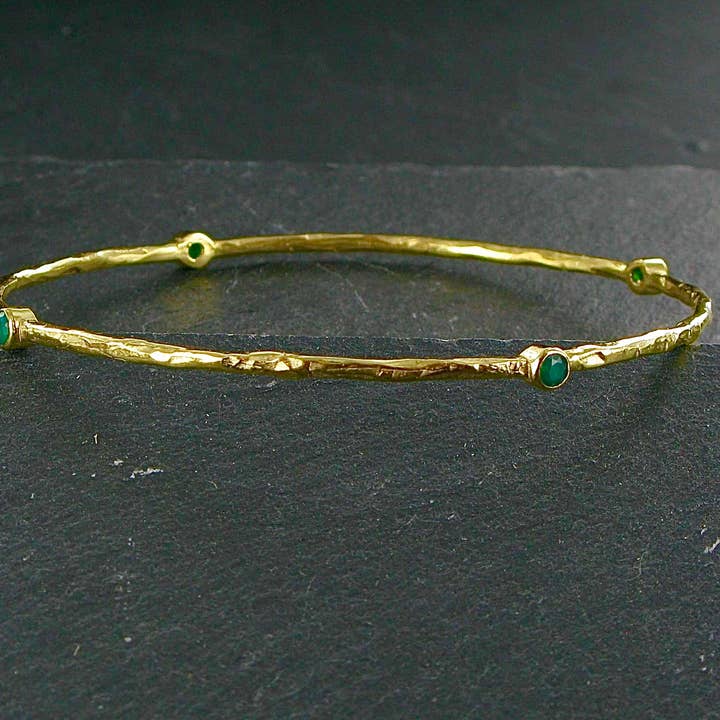 Siren Silver Ltd - Vente Bracelet jonc - Bracelet jonc en laiton plaqué or avec pierres2