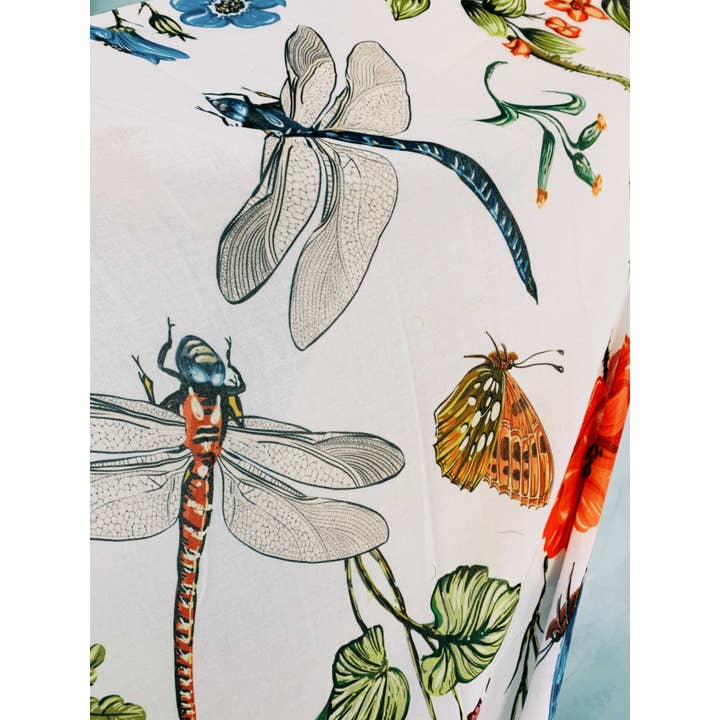 JC Sunny Fashion - Wholesale Scarf - Women's - White-Multi Dragonfly & Floral Scarf/Shawl