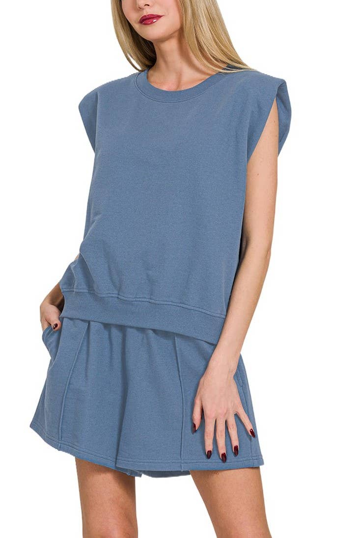 Vanilla Monkey - Wholesale Knit Top - Women's - French Terry Sleeveless Top &amp; Shorts Set4