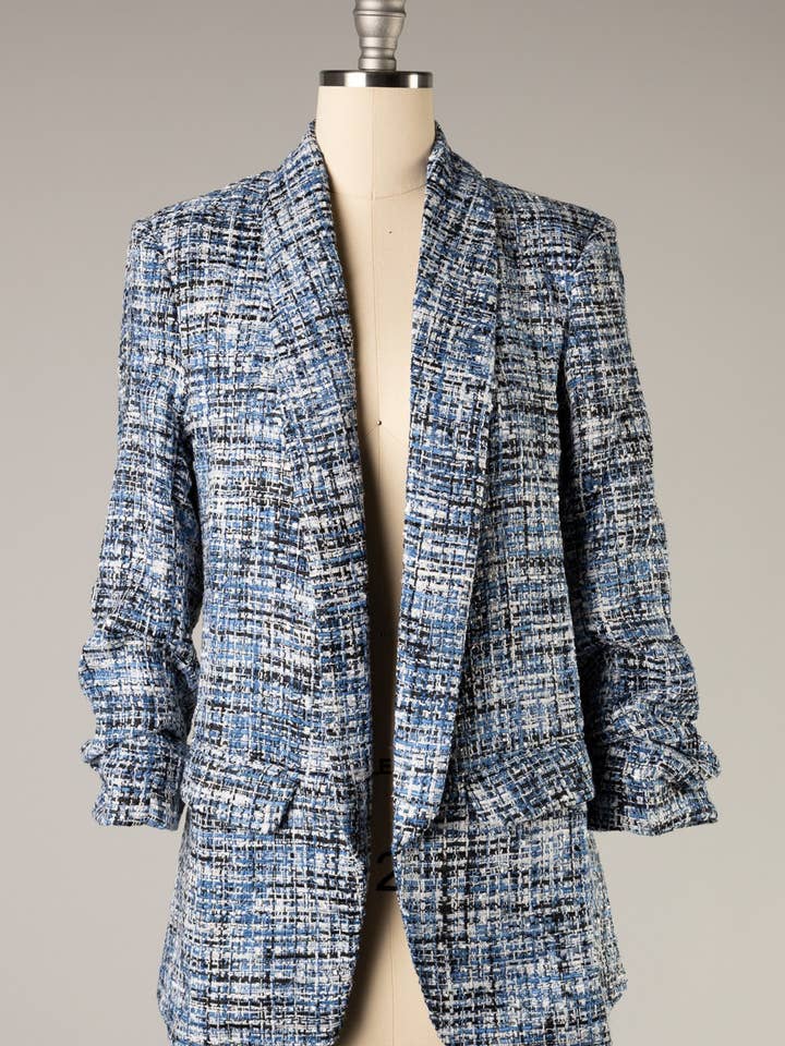 FS9597-STK-C-C-Ruched Sleeve Open Blazer for wholesale by Fascination by Intrend