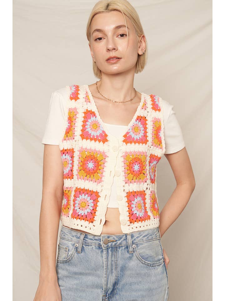 Multi Colored Multicolor Crochet Vest for wholesale on Faire1