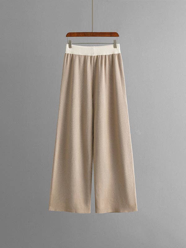 VividLux - Wholesale Top & Pant Set (NOT Loungewear) - Women's - High-Low Contrast Color Split-Side V-Neck Sweater Tops + Elasticity Pants Trousers Two Pieces Set4