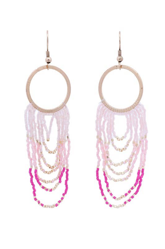 Urbanista Outlet - Wholesale Dangle Earrings - Beaded Fringe with Metal Ring Earrings3