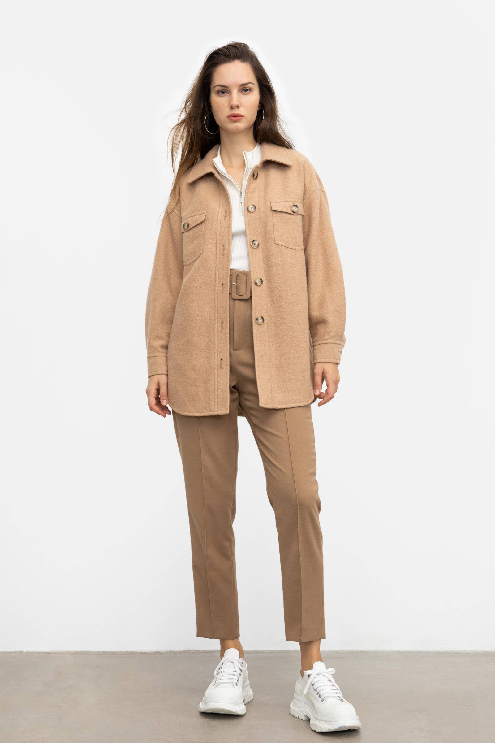 J.ING - Wholesale Trench Coat - Women's - Sage Tan Longline Coat6