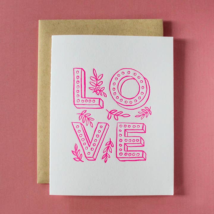 Love Letterpress Card for wholesale by Naomi Paper Co.