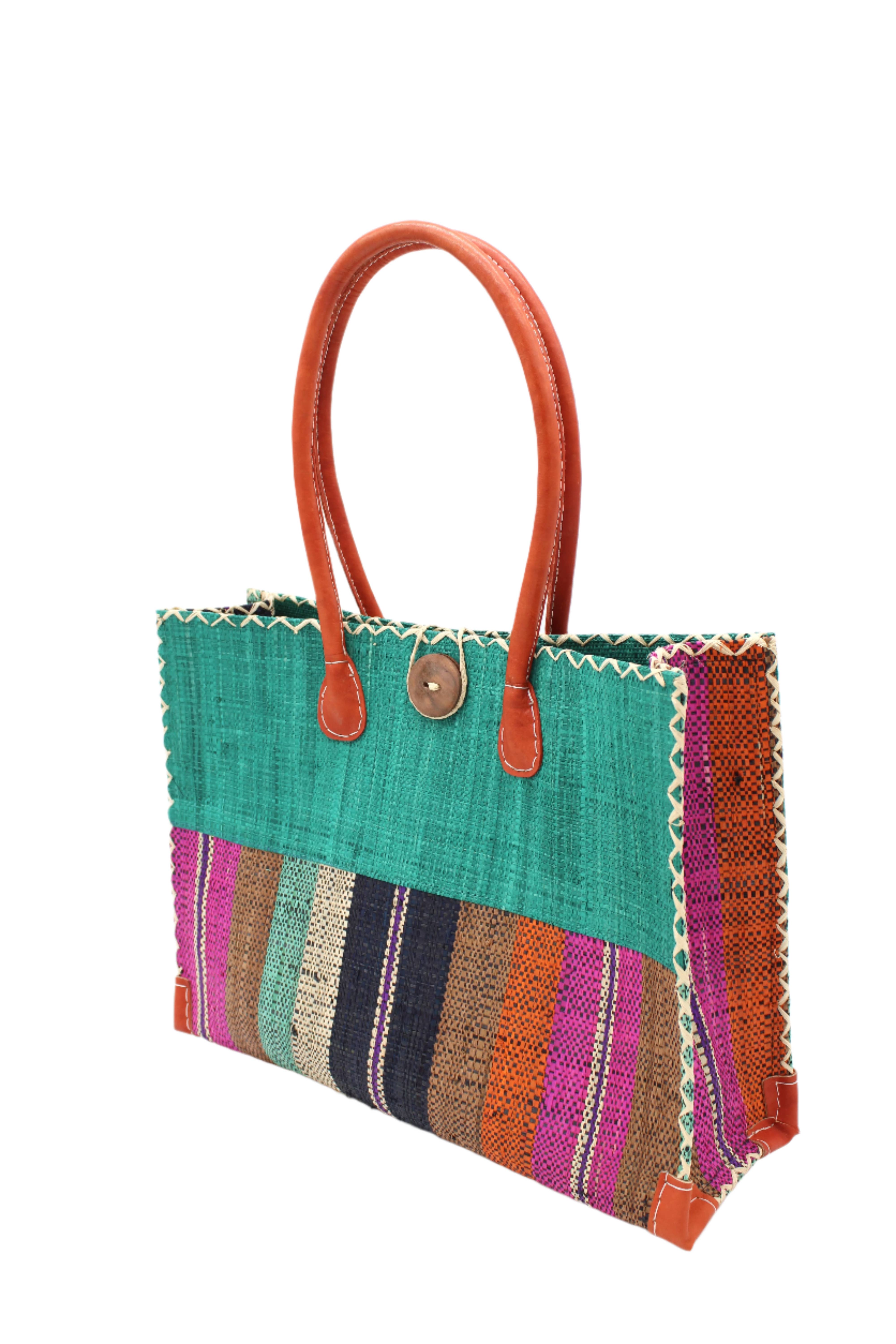 Shebobo - Wholesale Shoulder Bag - Unisex - Zafran Two Tone Wide Stripe Straw Beach Bag16
