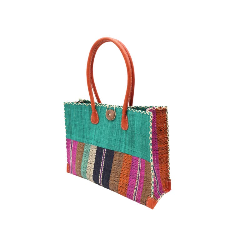 Shebobo - Wholesale Shoulder bag – Unisex - Zafran Two Tone Wide Stripe Straw Beach Bag16