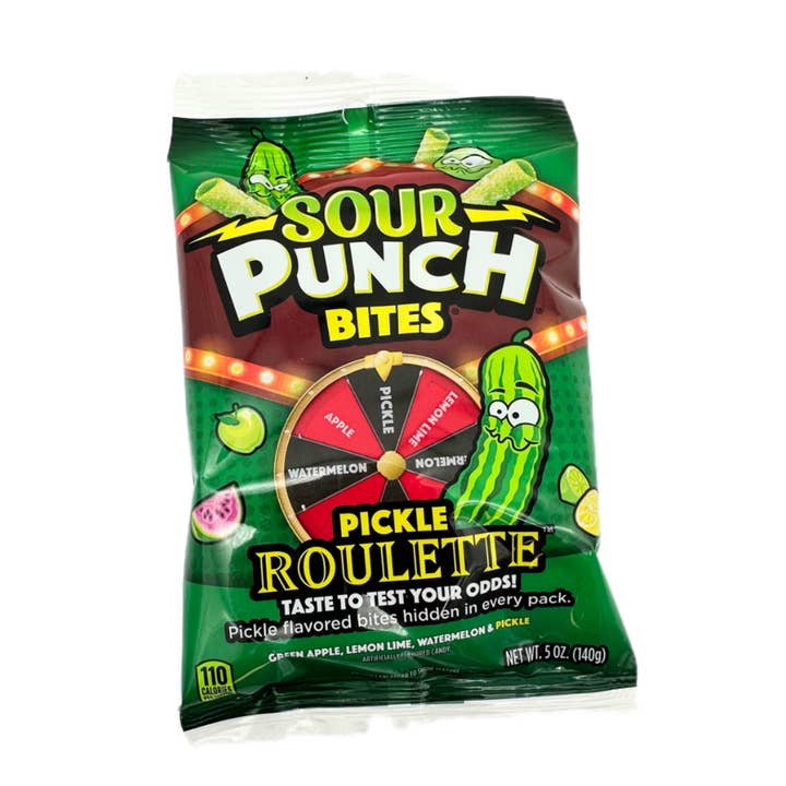 I Got Your Candy - Wholesale Gummy - Sour Punch Bites Pickle Roulette Peg Bag 5oz - 12ct