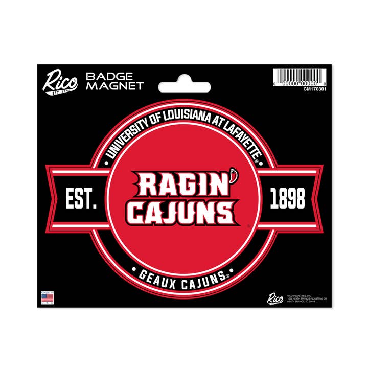 Rico Industries - Vente Aimants - Aimant standard avec badge des Ragin' Cajuns de la Louisiana-Lafayette NCAA0