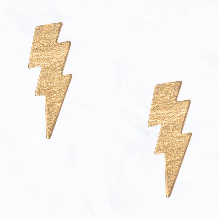 Suzie Q USA - Wholesale Stud/Post Earrings - Scratched Brass Lightning Bolt Post Earrings0