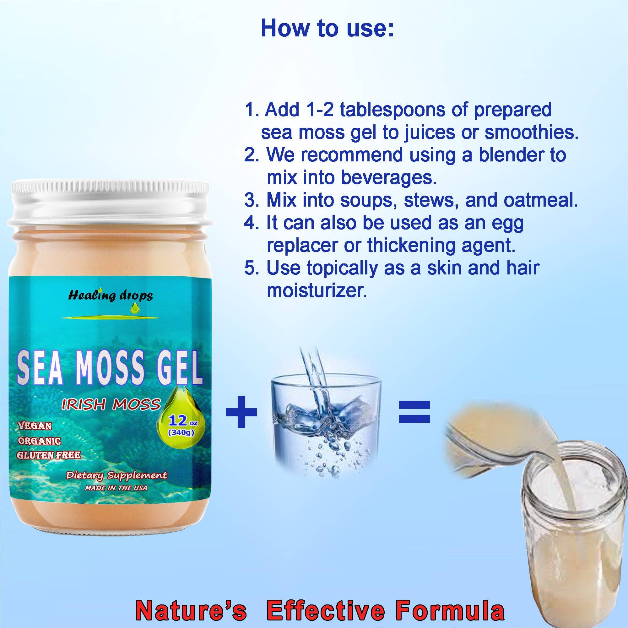 Healing Drops - Vente Supplément oral/vitamine - Complément oral biologique Sea Moss Gel Irish Moss6