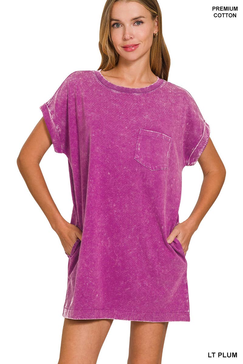 42POPS - Wholesale Dress - Women's - 'Cotton Washed T-shirts Dress w/ Side Pockets8