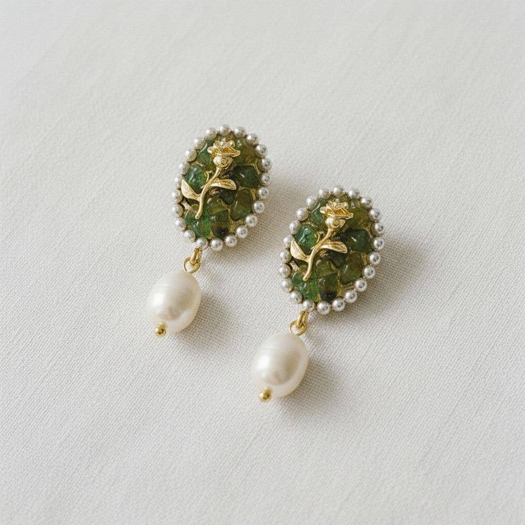Ellemadera – wholesale Dangle earrings – Artisan Floral Pearl Dangle Earrings1