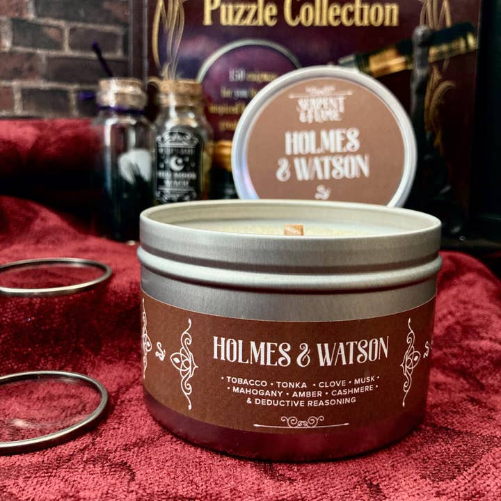 Holmes & Watson Candle, Tobacco Cashmere for wholesale by Serpent & Flame Candle Co.