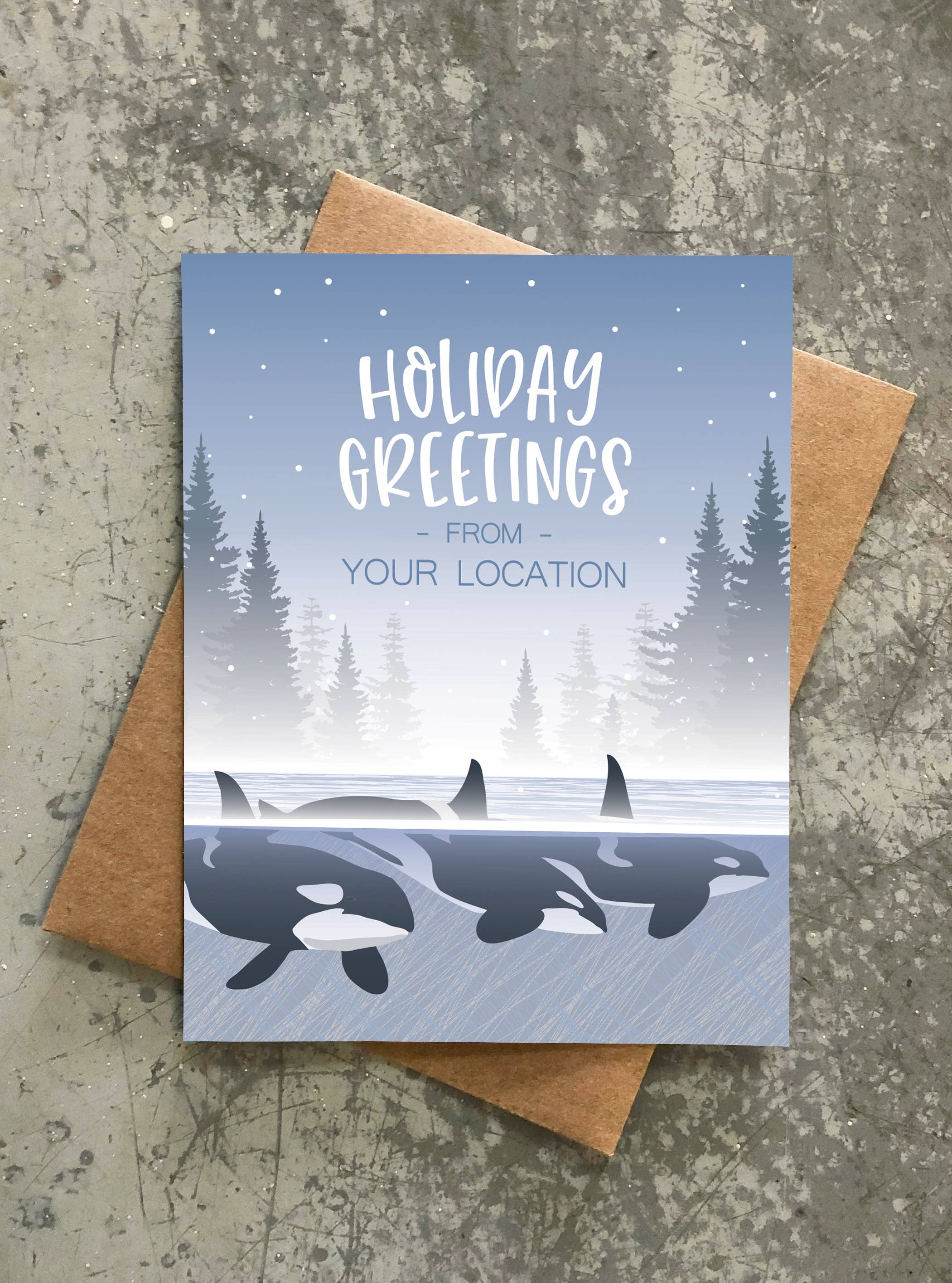 Modern Printed Matter – wholesale Season’s Greetings card – Custom Holiday Card - Orcas1