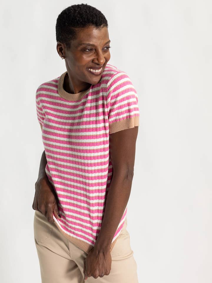 SKYLAR knit top Pink and Khaki for wholesale by Lesley Evers