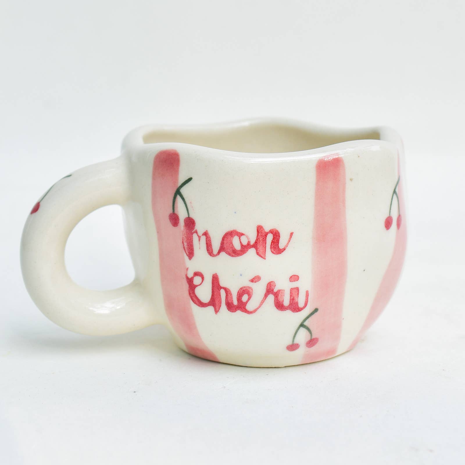 Casa Amarosa - Wholesale Coffee Mug - Pink Striped Cheri Ceramic Mug - 4 x 2.5 Inches , 6.5 oz0