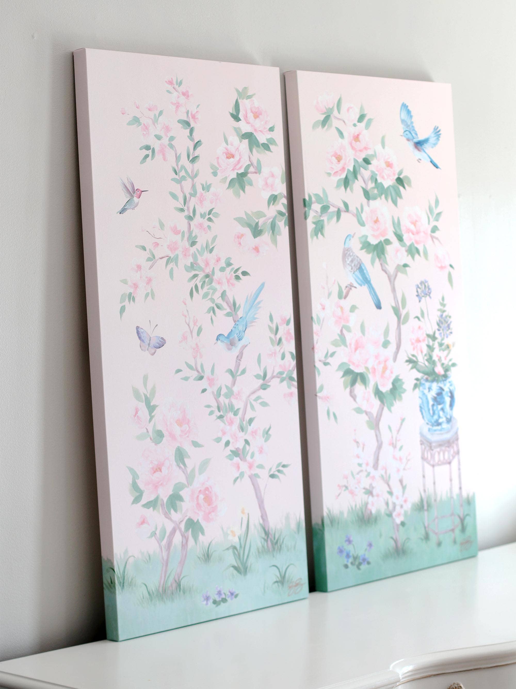 Elizabeth Alice Studio - Vendita all'ingrosso Stampa artistica - April, pannello tela rosa in stile chinoiserie con cornice avvolgente7