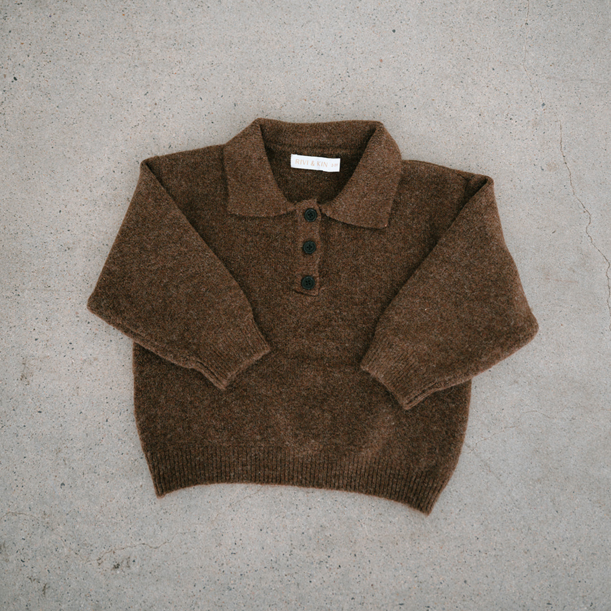 Rivi & Kin - Wholesale Knit Sweater - Kids - Long Sleeve Polo - Cocoa2
