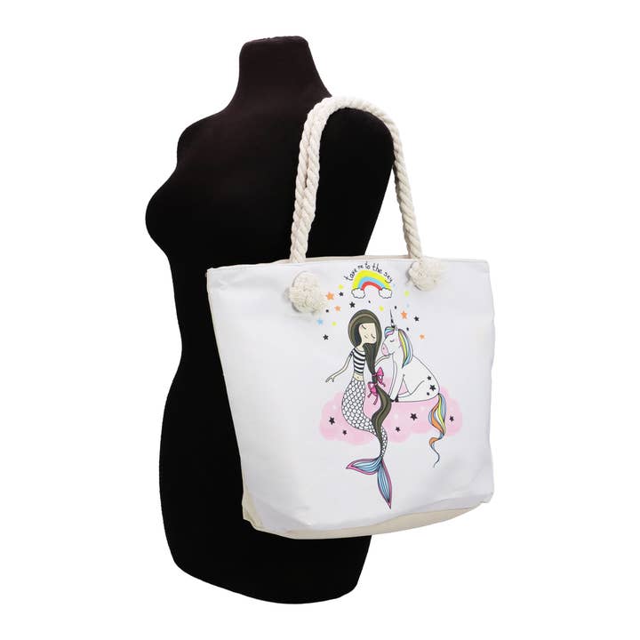 Cap Zone – wholesale Tote bag – Women's – Unicorn And Mermaid Zippered Canvas Tote Bag11