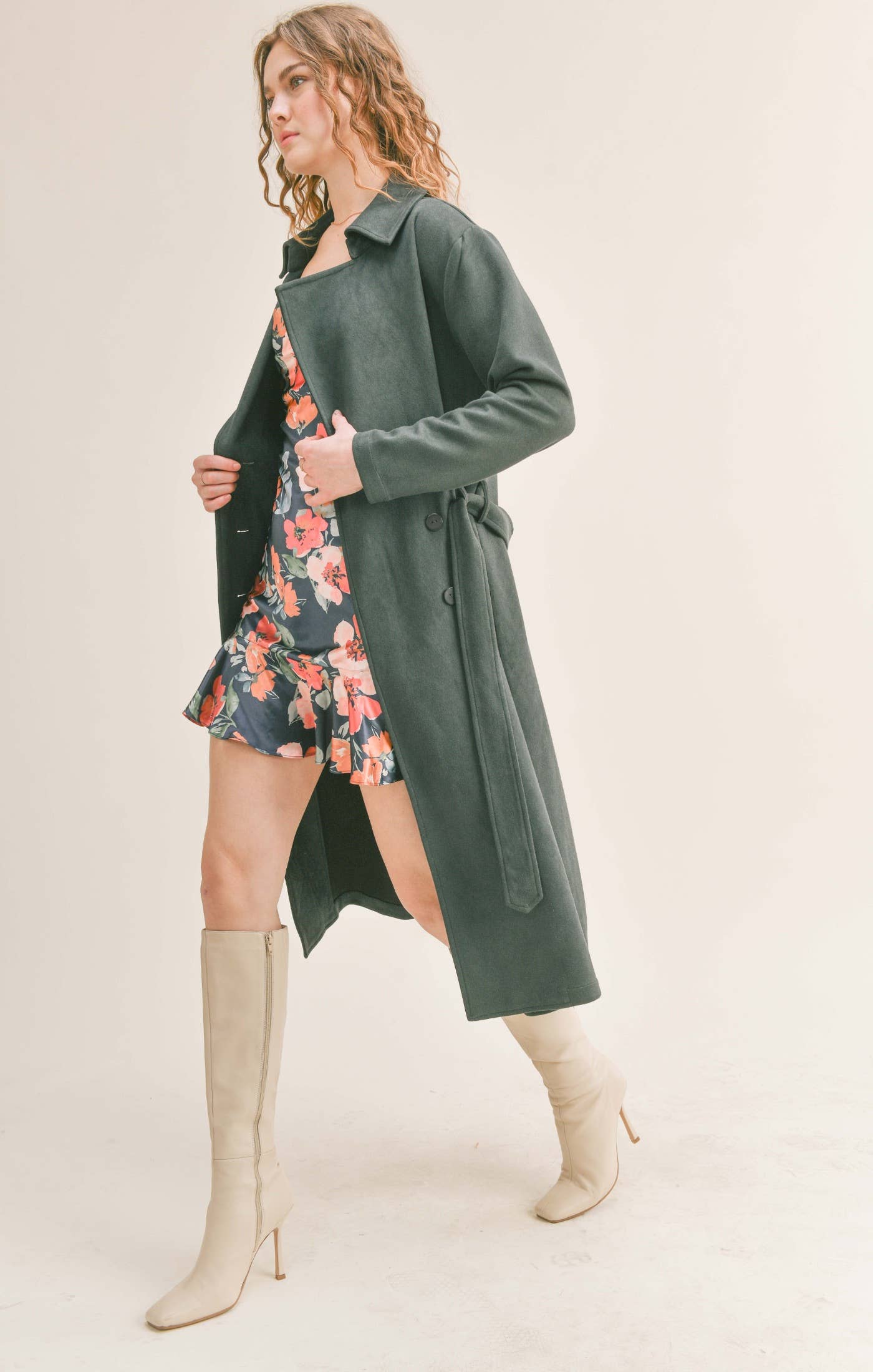 Sadie & Sage - Vendita all'ingrosso Cappotto - Donna - Cappotto in camoscio con cintura Bookworm: DARK FOREST2