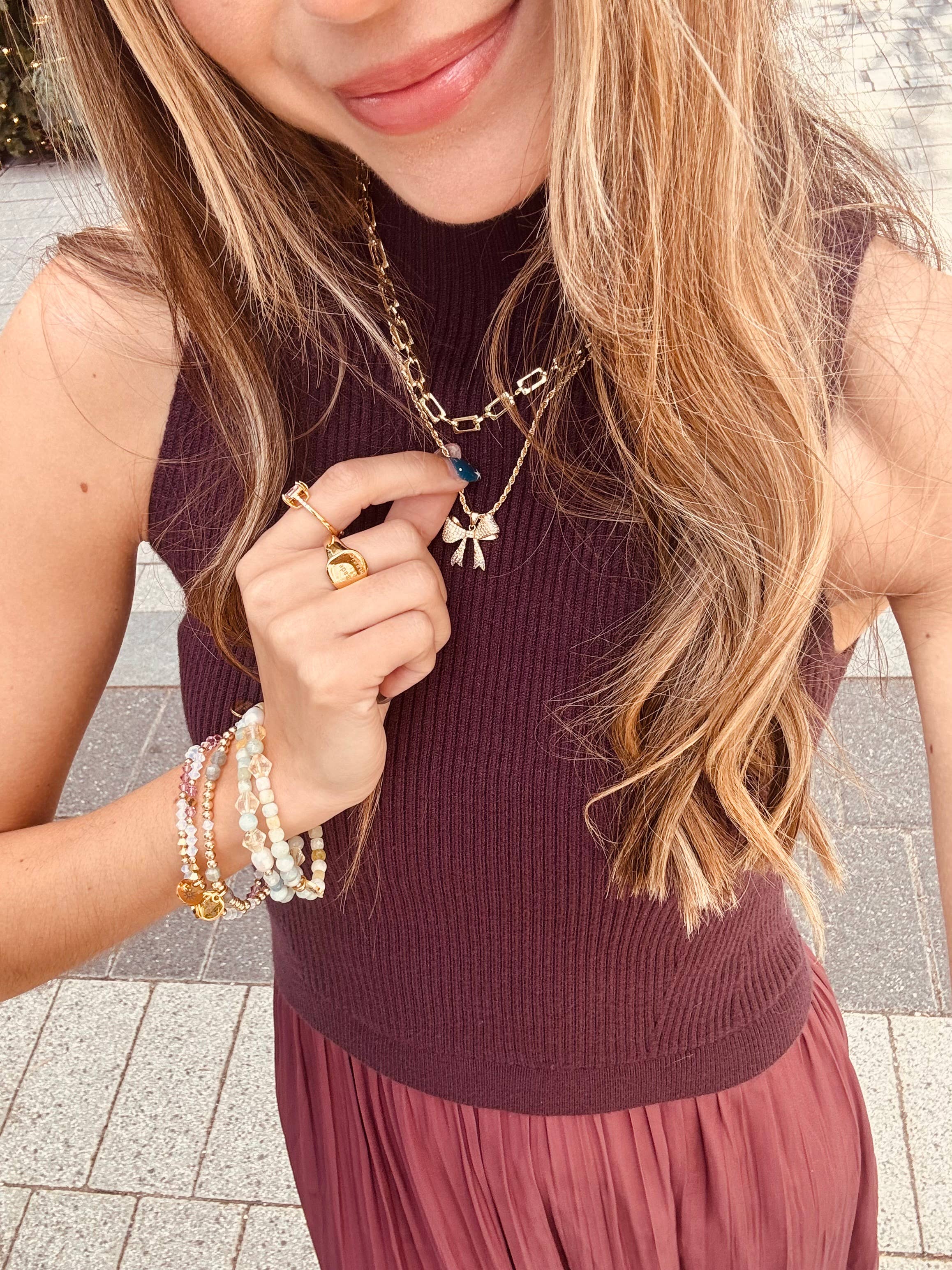 Jessica Santander - Wholesale Pendant/Charm Necklace - Dainty Gold Necklace with Bow Pendant in Colorful Zirconia1