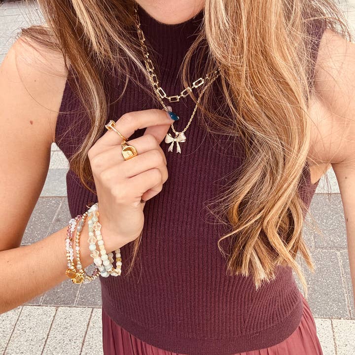 Jessica Santander - Wholesale Pendant/Charm Necklace - Dainty Gold Necklace with Bow Pendant in Colorful Zirconia1